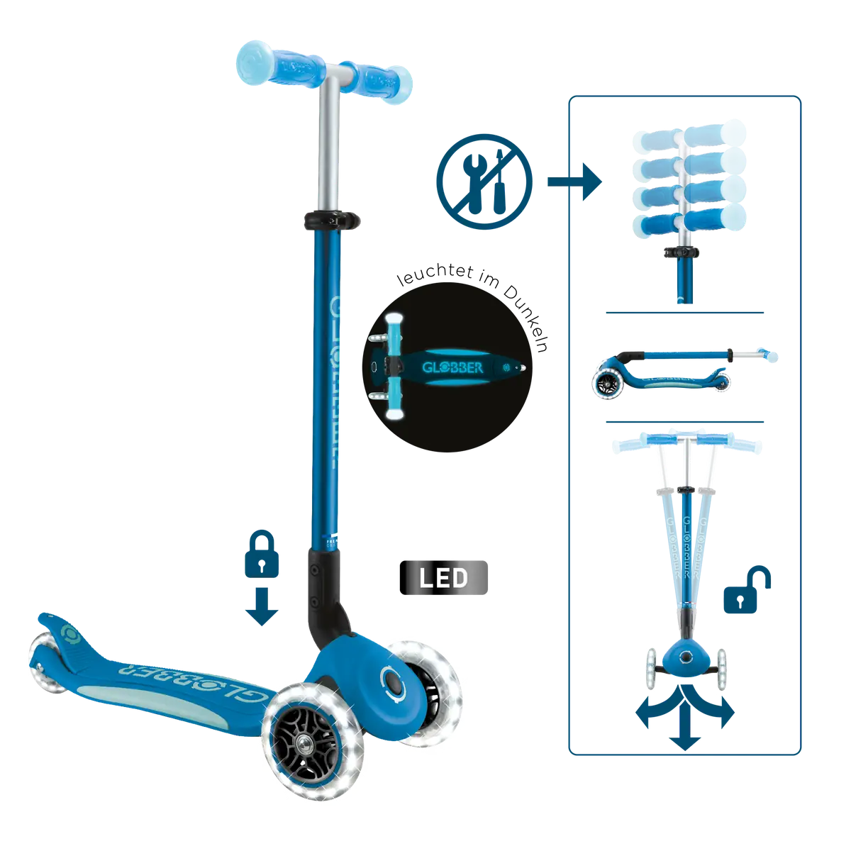 GLOBBER ELITE GLOW LIGHTS petrol, mit Leuchtrollen