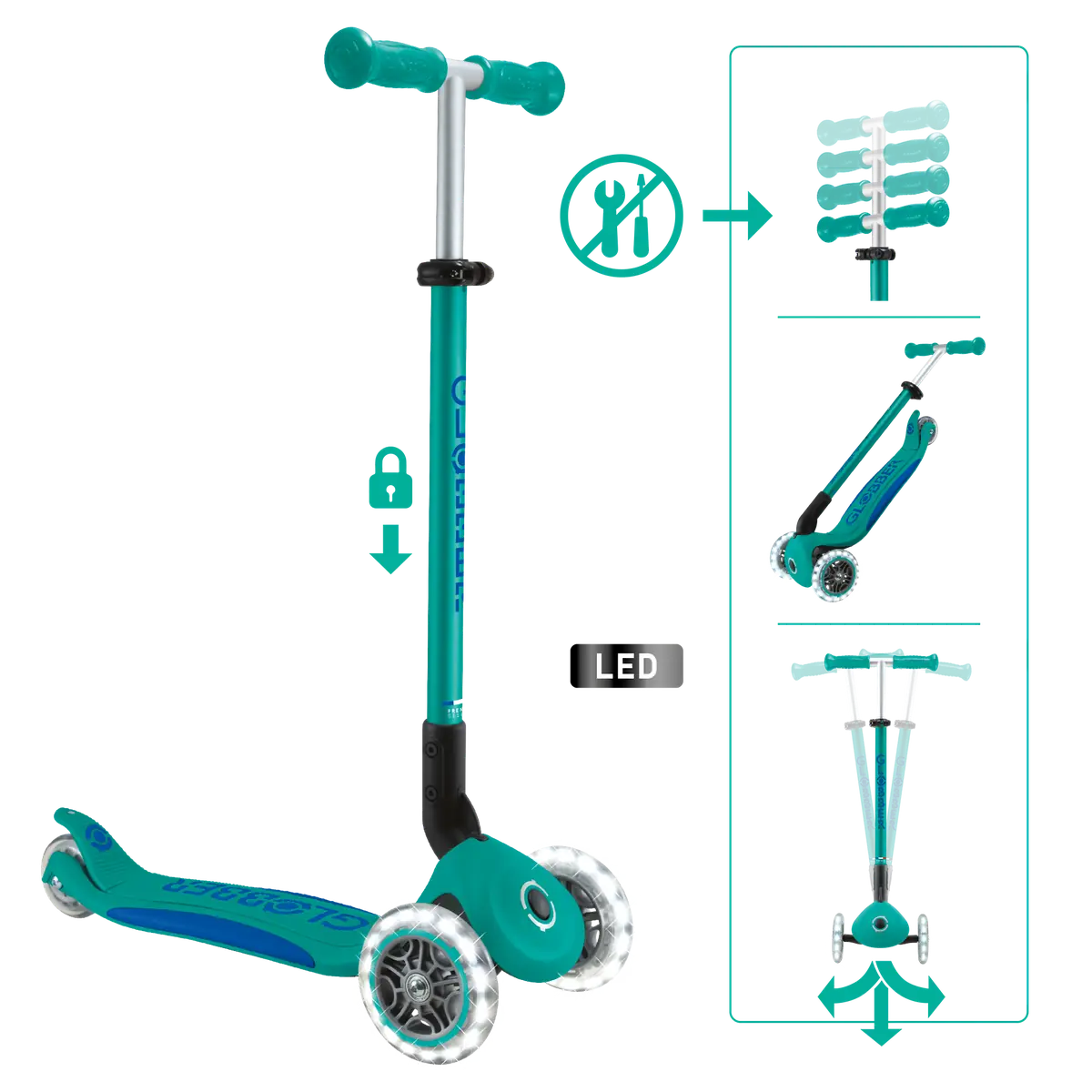 GLOBBER ELITE LIGHTS türkis, mit Leuchtrollen